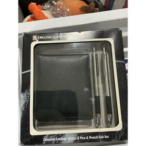 English Leather Genuine Leather Wallet, Brushed Metal Pen & Pencil Men Gift Set